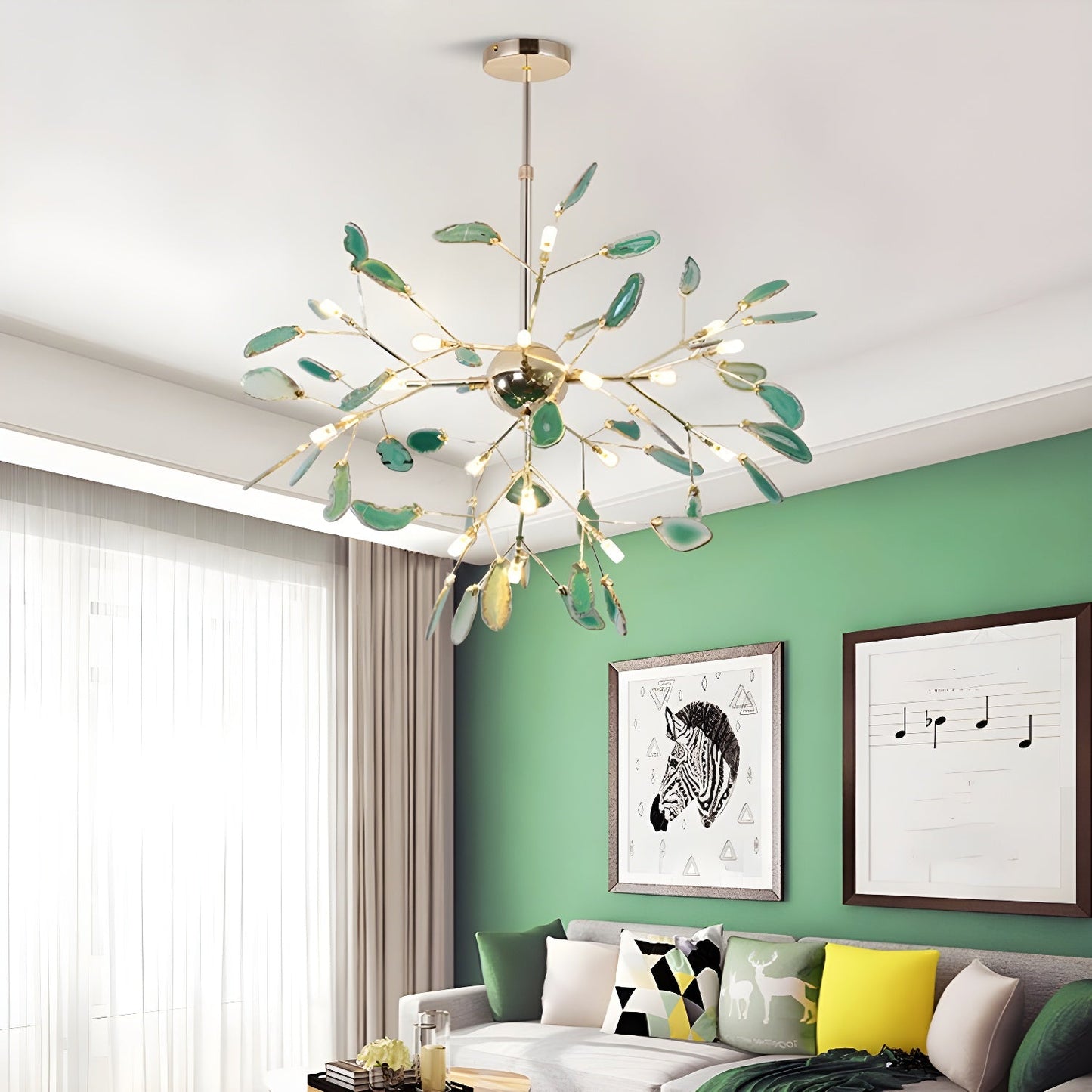 Agate Flake Chandelier | Natural Agate & Metal | Gold Finish
