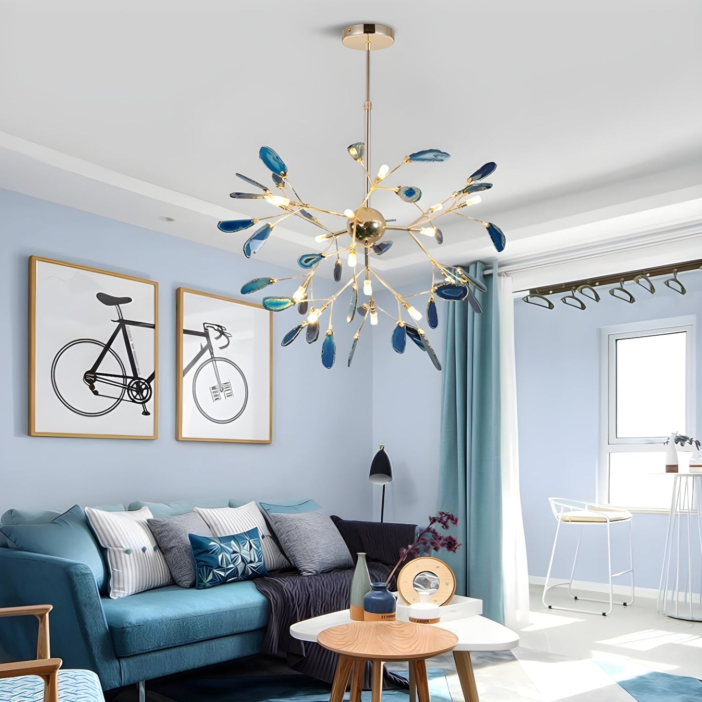 Agate Flake Chandelier | Natural Agate & Metal | Gold Finish