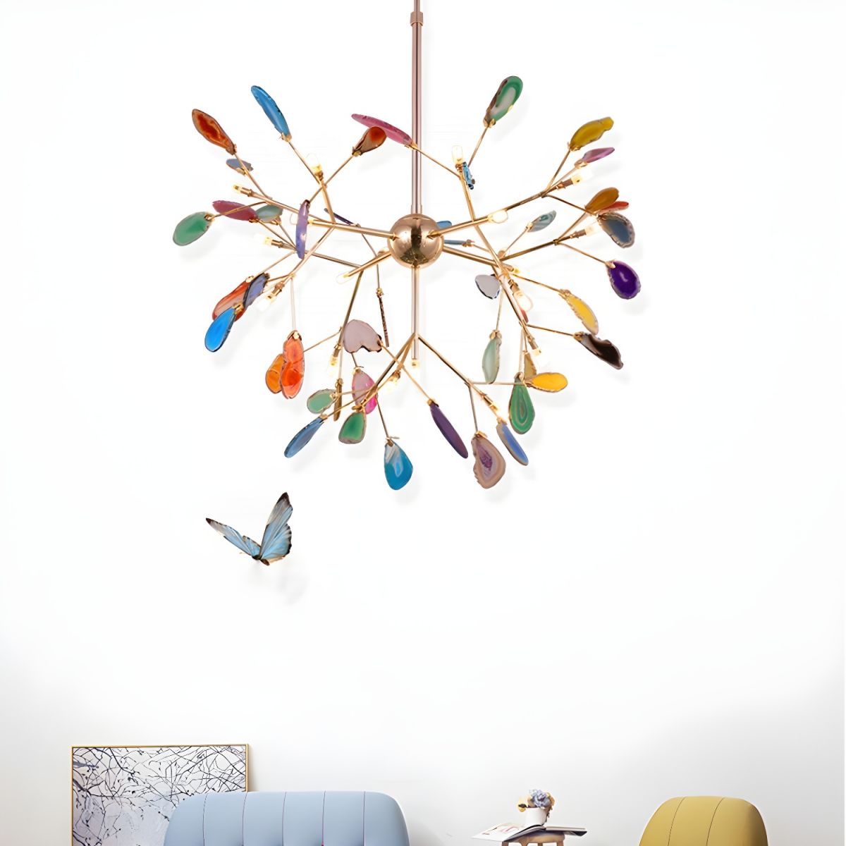 Agate Flake Chandelier | Natural Agate & Metal | Gold Finish