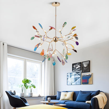 Agate Flake Chandelier | Natural Agate & Metal | Gold Finish