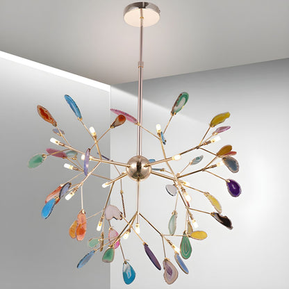 Agate Flake Chandelier | Natural Agate & Metal | Gold Finish