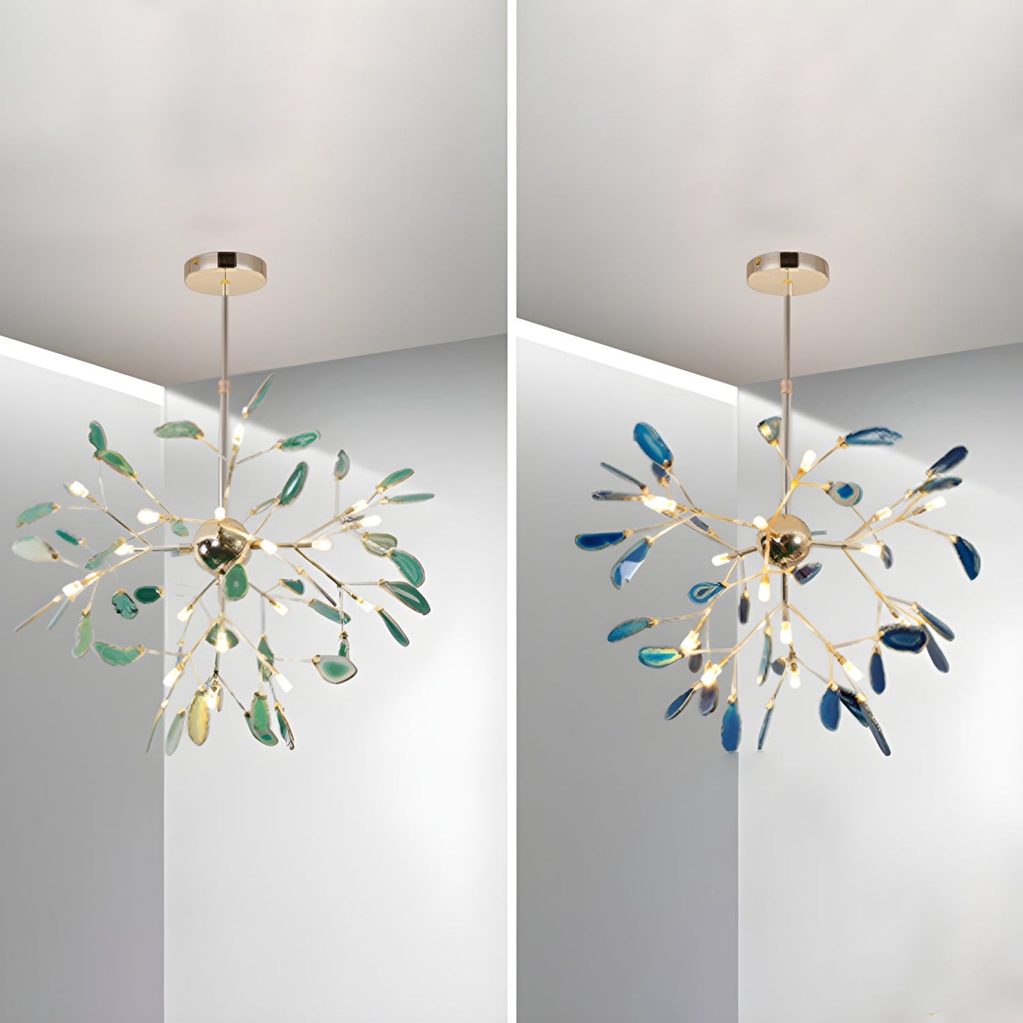 Agate Flake Chandelier | Natural Agate & Metal | Gold Finish