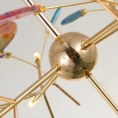 Agate Flake Chandelier | Natural Agate & Metal | Gold Finish