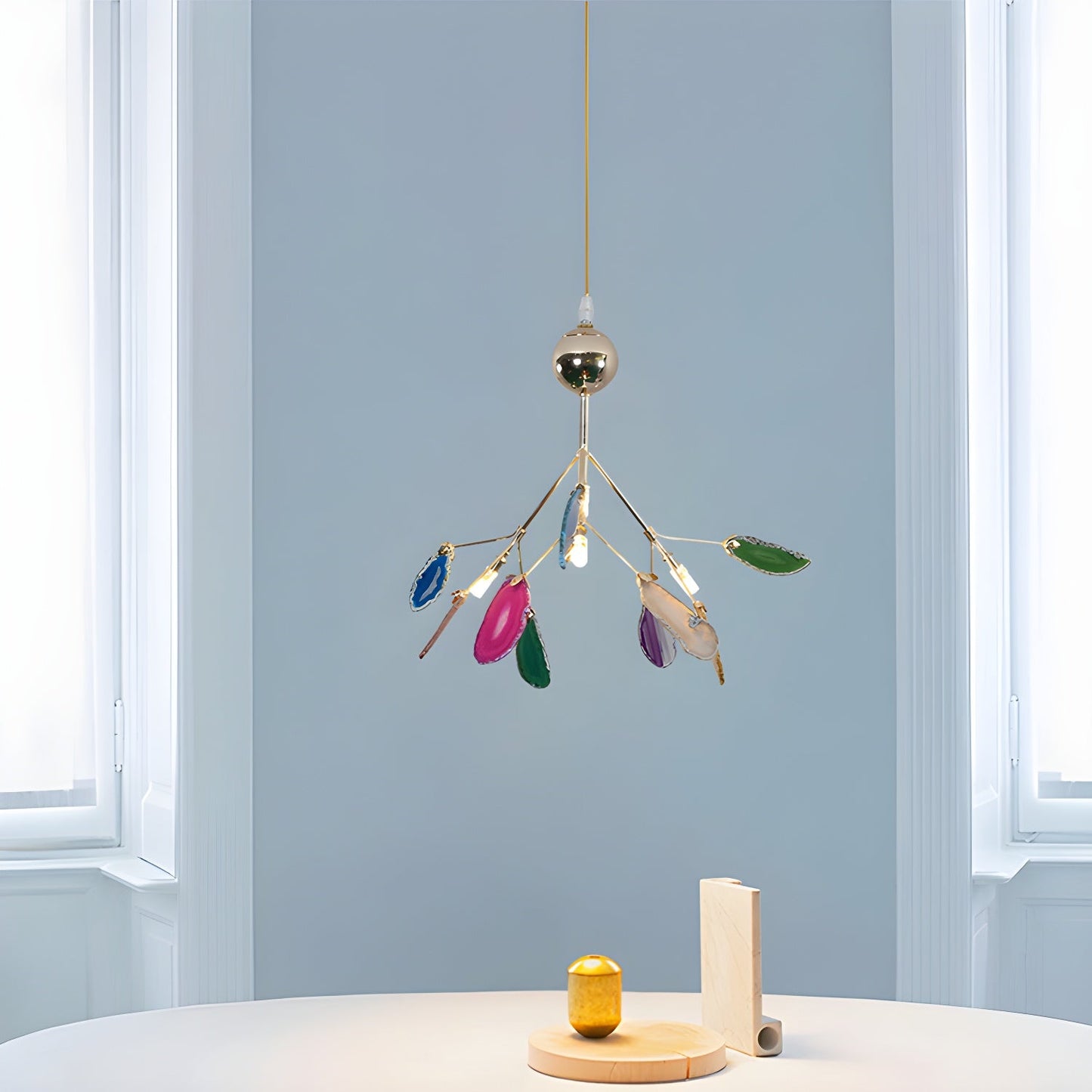 Agate Flake Chandelier | Natural Agate & Metal | Gold Finish