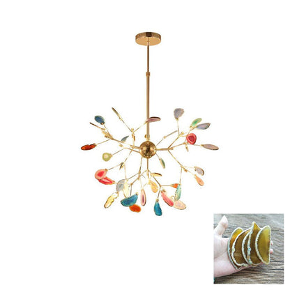 Agate Flake Chandelier | Natural Agate & Metal | Gold Finish