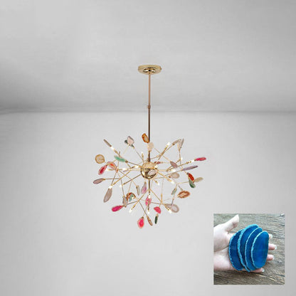 Agate Flake Chandelier | Natural Agate & Metal | Gold Finish