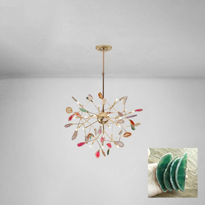 Agate Flake Chandelier | Natural Agate & Metal | Gold Finish