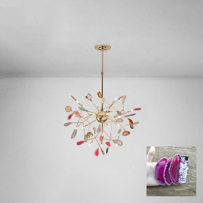 Agate Flake Chandelier | Natural Agate & Metal | Gold Finish