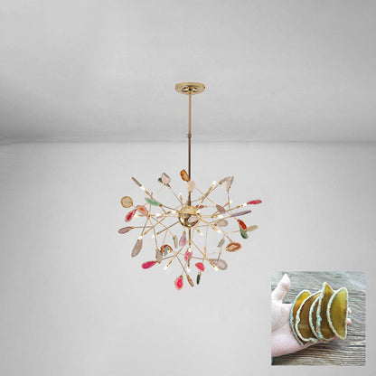 Agate Flake Chandelier | Natural Agate & Metal | Gold Finish