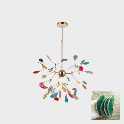 Agate Flake Chandelier | Natural Agate & Metal | Gold Finish