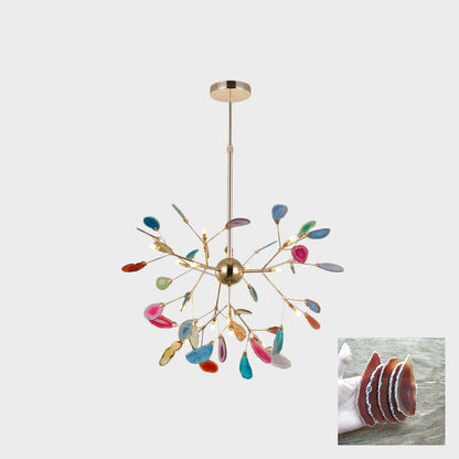 Agate Flake Chandelier | Natural Agate & Metal | Gold Finish