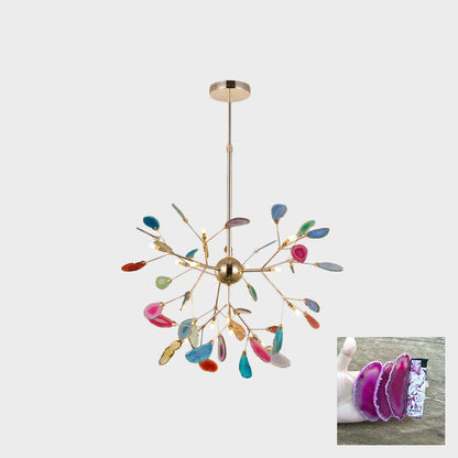 Agate Flake Chandelier | Natural Agate & Metal | Gold Finish