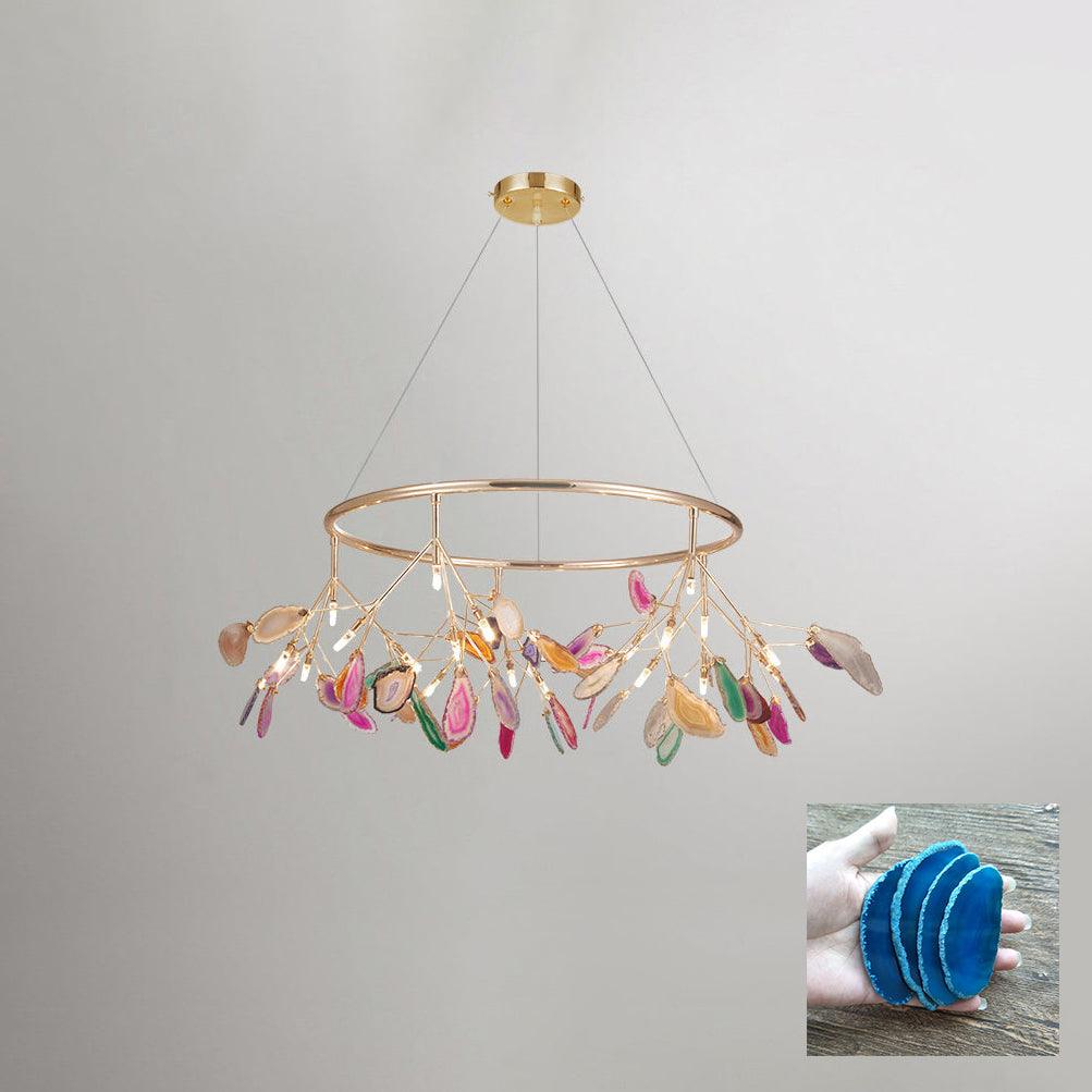 Agate Flake Chandelier | Natural Agate & Metal | Gold Finish