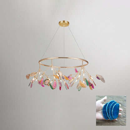 Agate Flake Chandelier | Natural Agate & Metal | Gold Finish