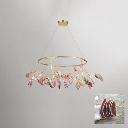 Agate Flake Chandelier | Natural Agate & Metal | Gold Finish