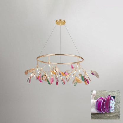 Agate Flake Chandelier | Natural Agate & Metal | Gold Finish