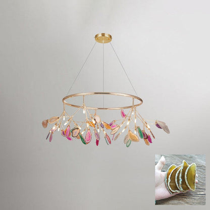 Agate Flake Chandelier | Natural Agate & Metal | Gold Finish