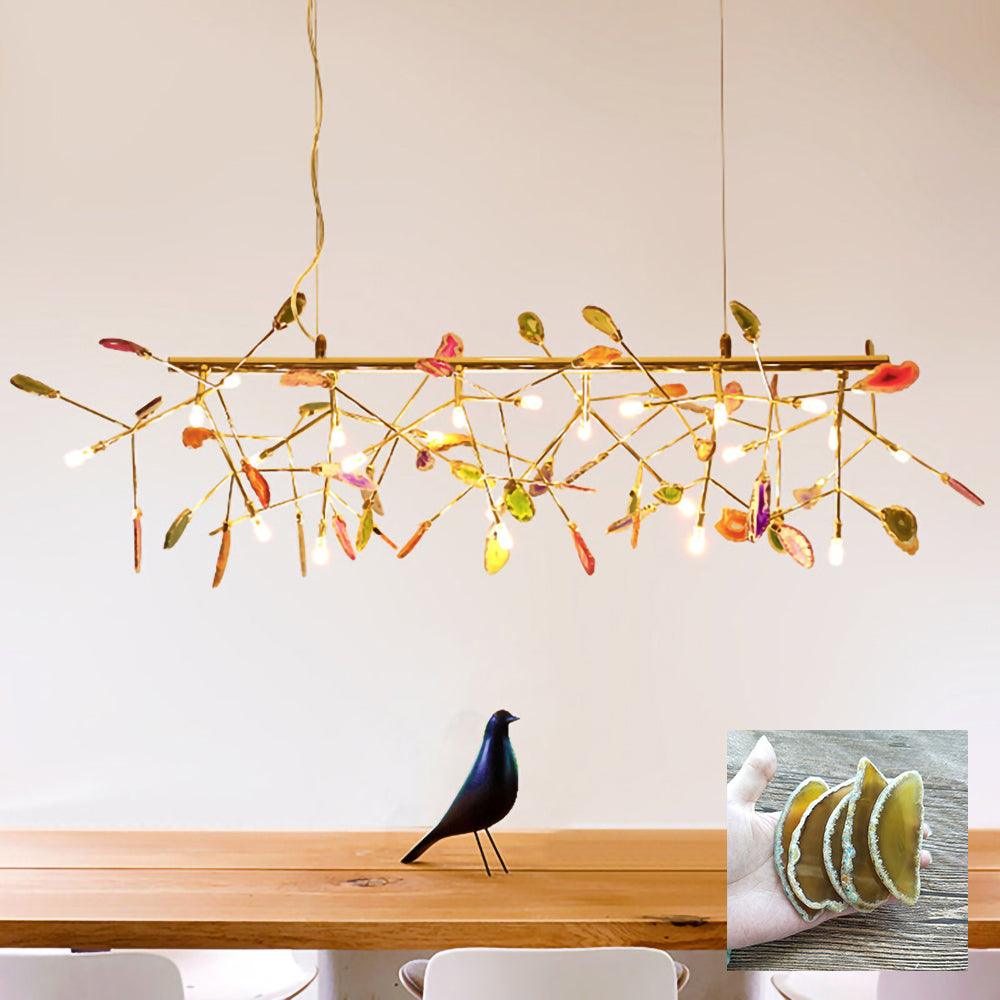 Agate Flake Chandelier | Natural Agate & Metal | Gold Finish