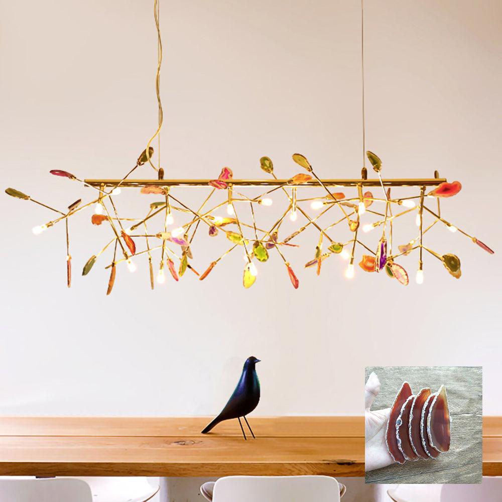Agate Flake Chandelier | Natural Agate & Metal | Gold Finish