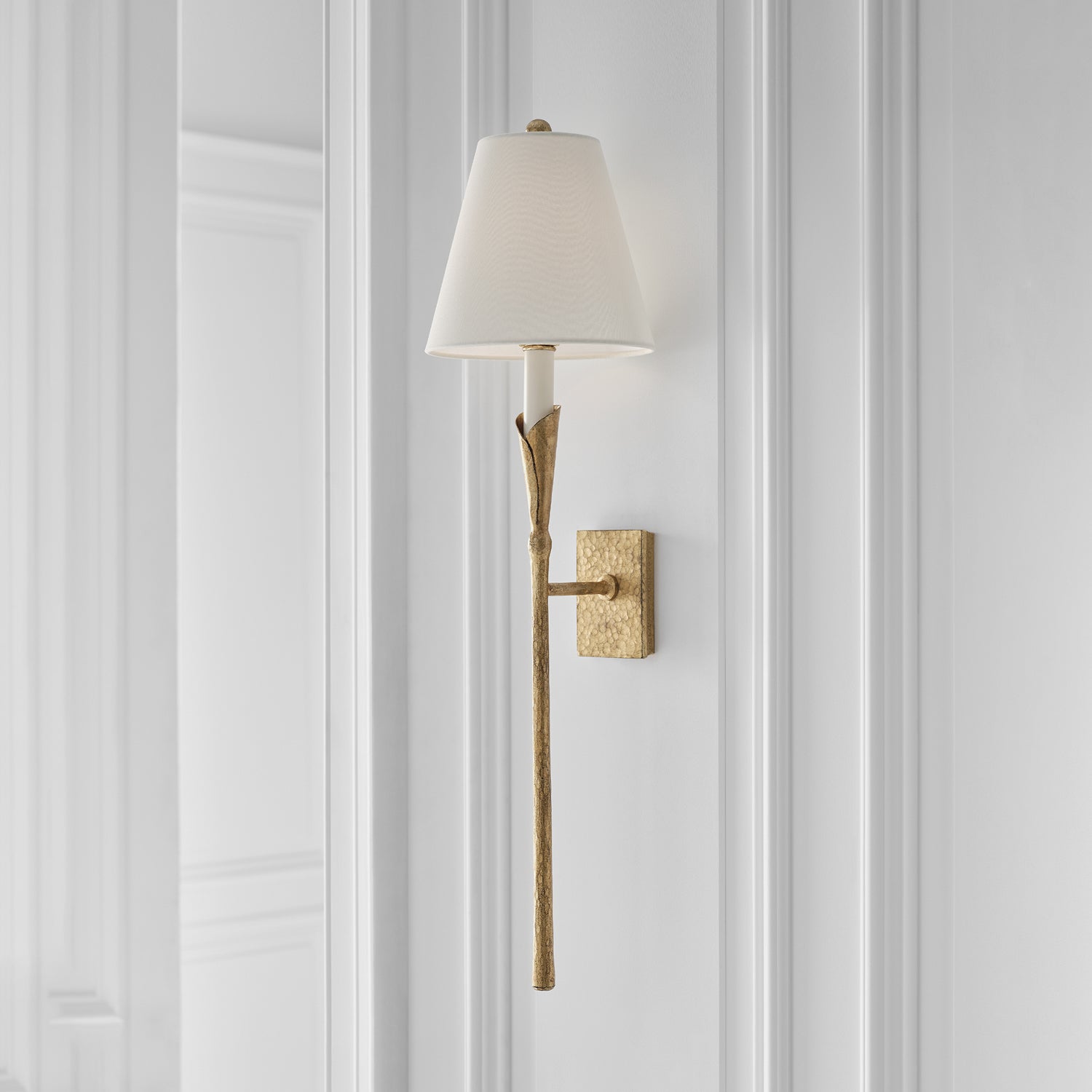 Aiden Wall Light | Hammered Brass | White Shade