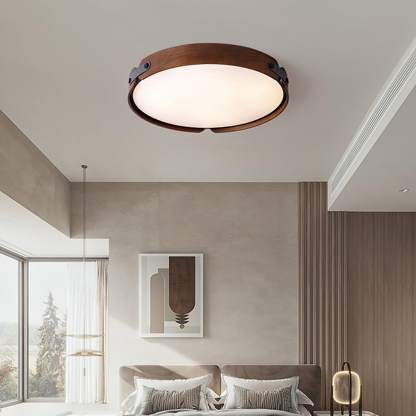 Aiwen Wood Ceiling Light | Wood & Metal | Walnut Color