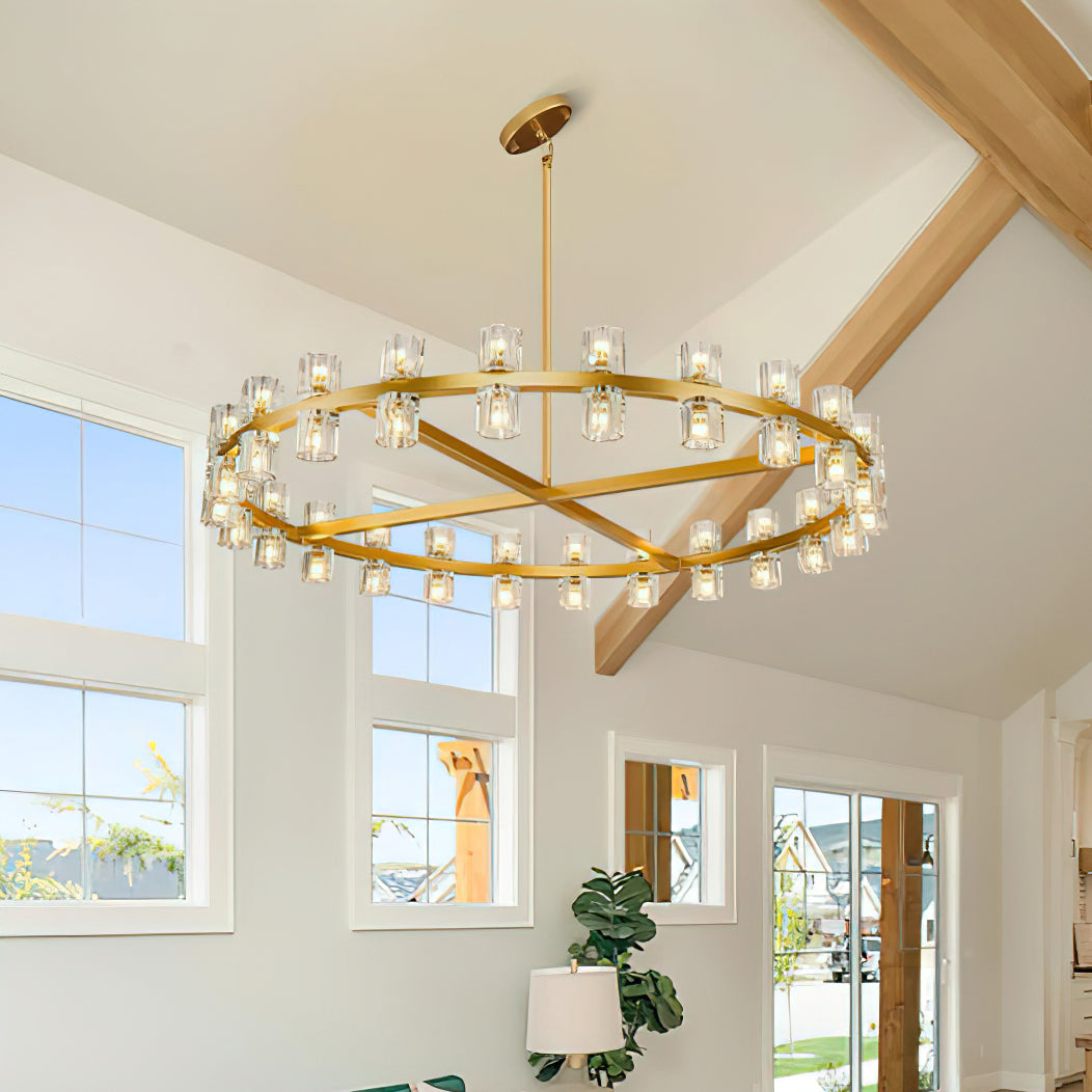 Crystal Chandelier | Brass & Clear Glass | 32, 40, or 48 Lights
