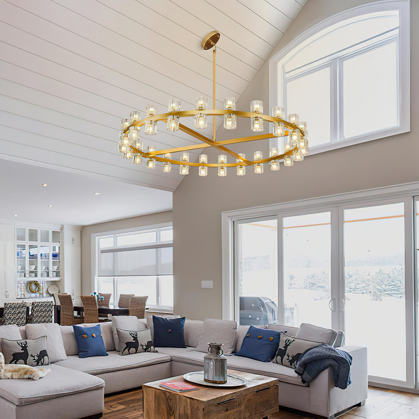 Crystal Chandelier | Brass & Clear Glass | 32, 40, or 48 Lights