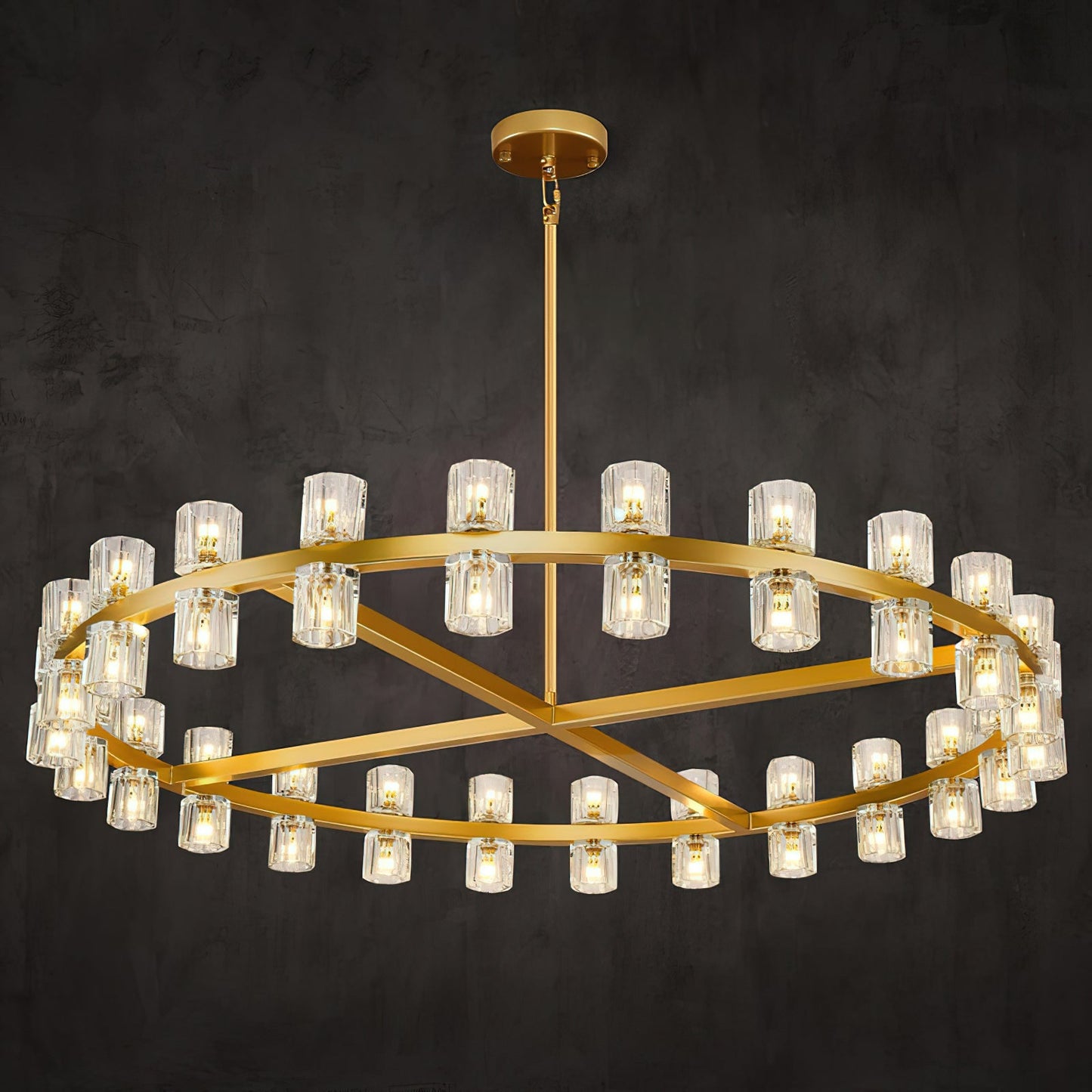 Crystal Chandelier | Brass & Clear Glass | 32, 40, or 48 Lights