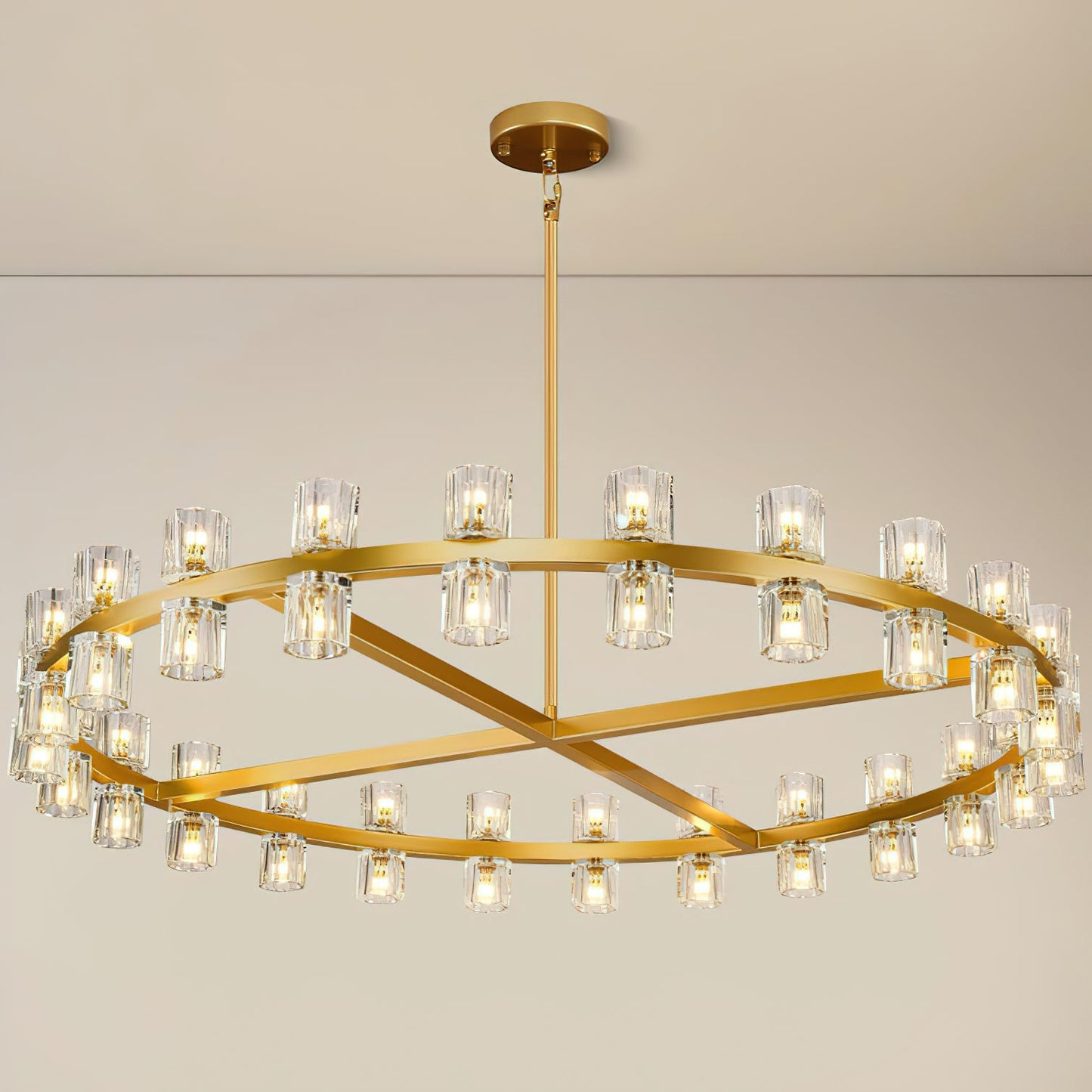 Crystal Chandelier | Brass & Clear Glass | 32, 40, or 48 Lights