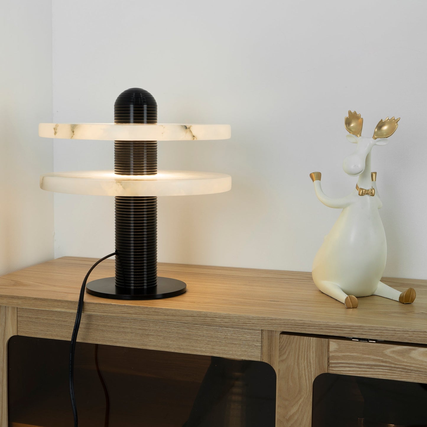 Alabaster Comet Table Lamp | Metal & Alabaster | White, Gold or Black Finish