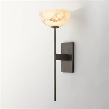 Alabaster Wall Lamp | Brass Arm & White Shade | Indoor Lighting