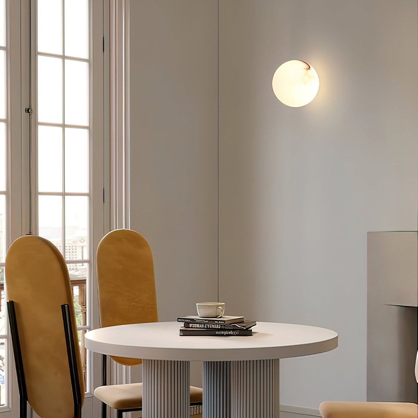 Alabaster Mini Orb Wall Lamp | Snowflake Gypsum | Gold Finish