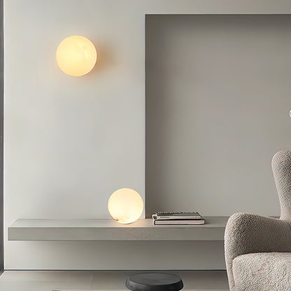 Alabaster Mini Orb Wall Lamp | Snowflake Gypsum | Gold Finish