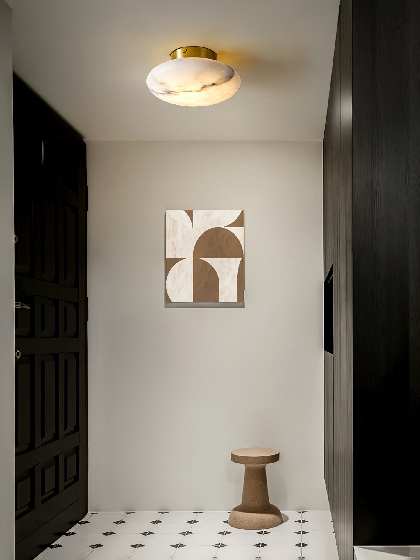 Alabaster Oval Ceiling Lamp | Brass/Metal | White Shade