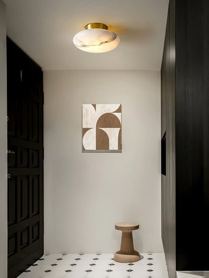 Alabaster Oval Ceiling Lamp | Brass/Metal | White Shade