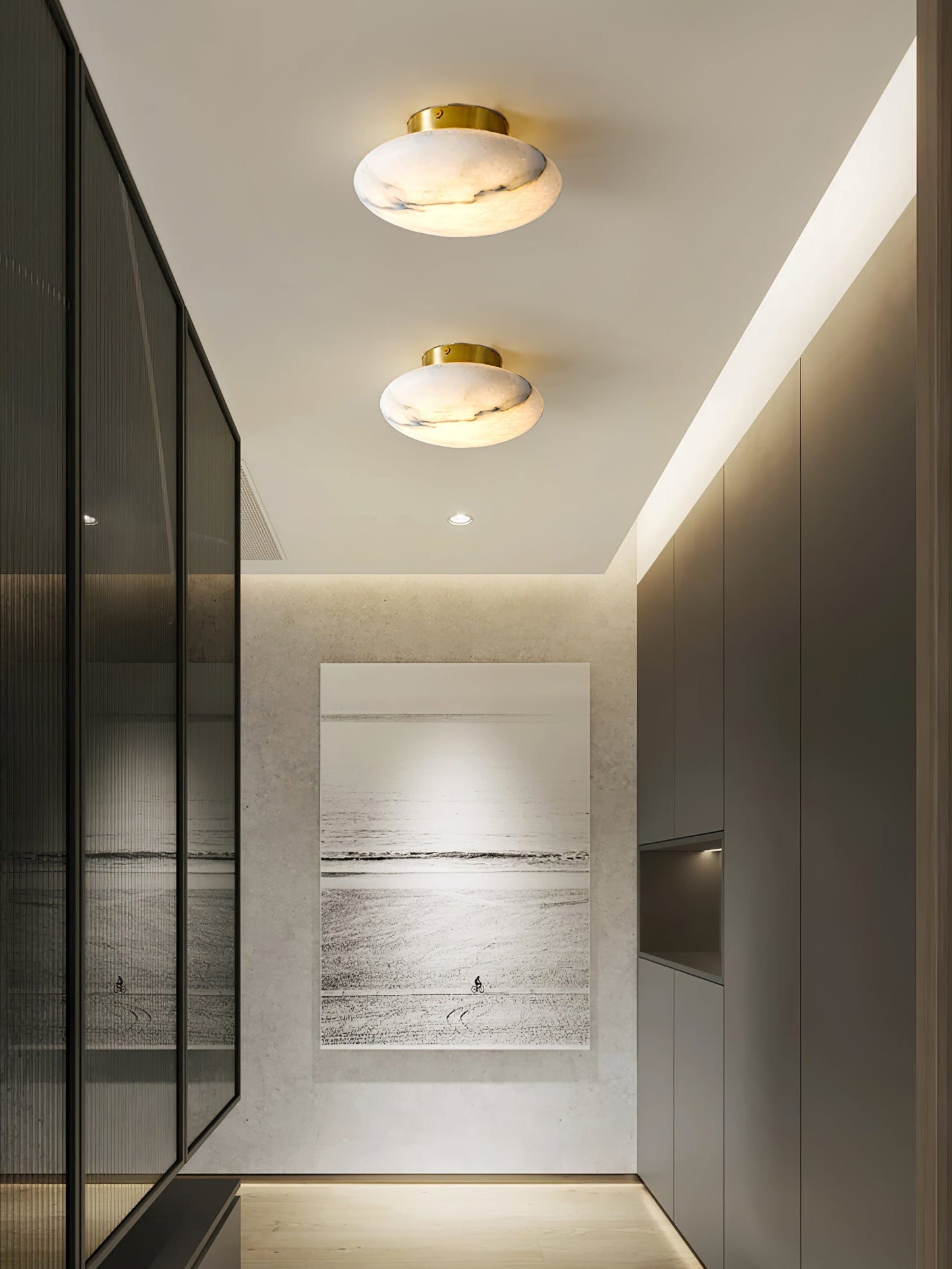 Alabaster Oval Ceiling Lamp | Brass/Metal | White Shade