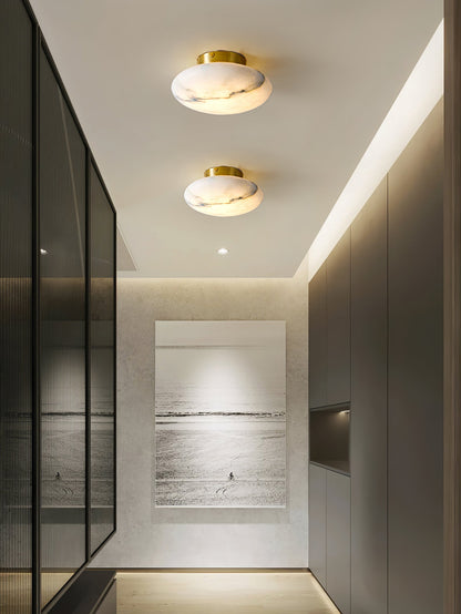 Alabaster Oval Ceiling Lamp | Brass/Metal | White Shade