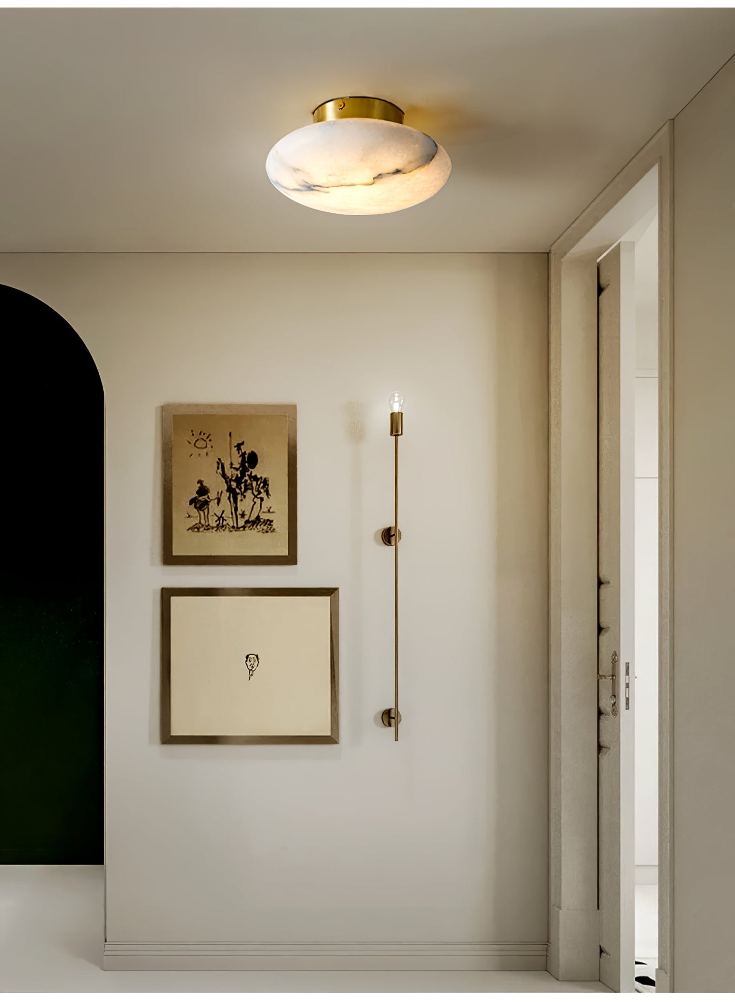 Alabaster Oval Ceiling Lamp | Brass/Metal | White Shade