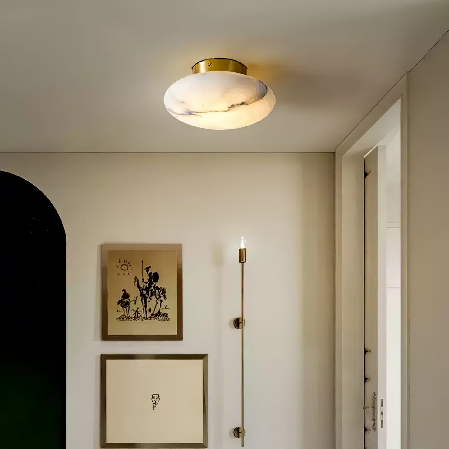 Alabaster Oval Ceiling Lamp | Brass/Metal | White Shade