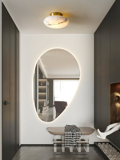 Alabaster Oval Ceiling Lamp | Brass/Metal | White Shade