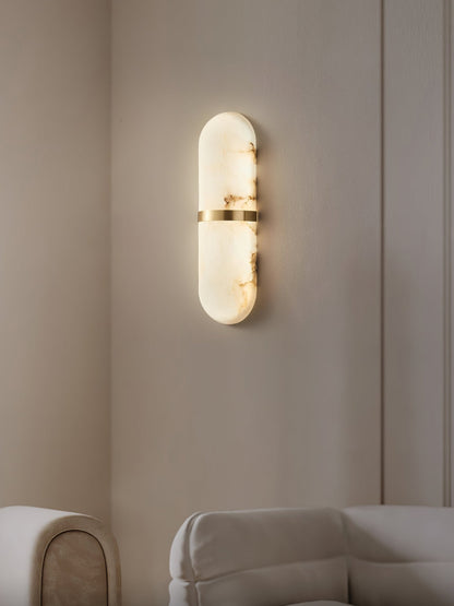 Alabaster Wall Light | Brass or Black Finish | White Shade