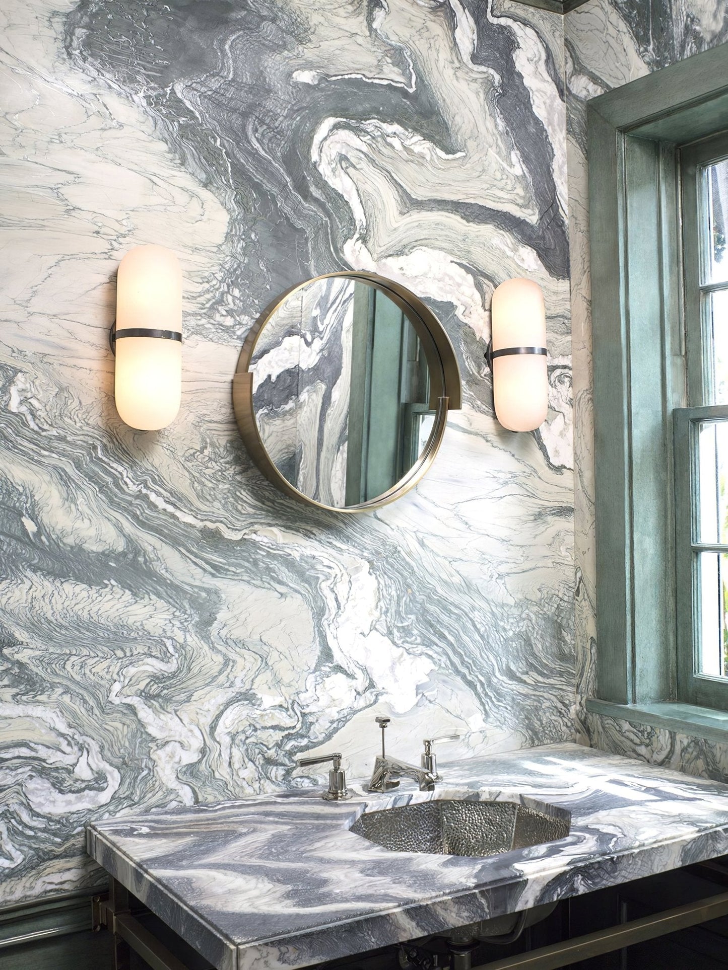 Alabaster Wall Light | Brass or Black Finish | White Shade