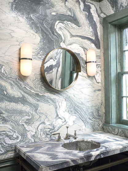Alabaster Wall Light | Brass or Black Finish | White Shade