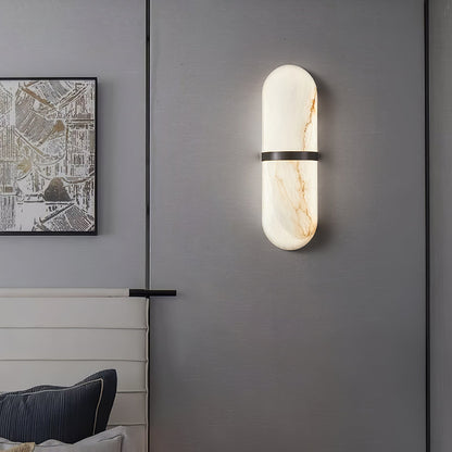 Alabaster Wall Light | Brass or Black Finish | White Shade