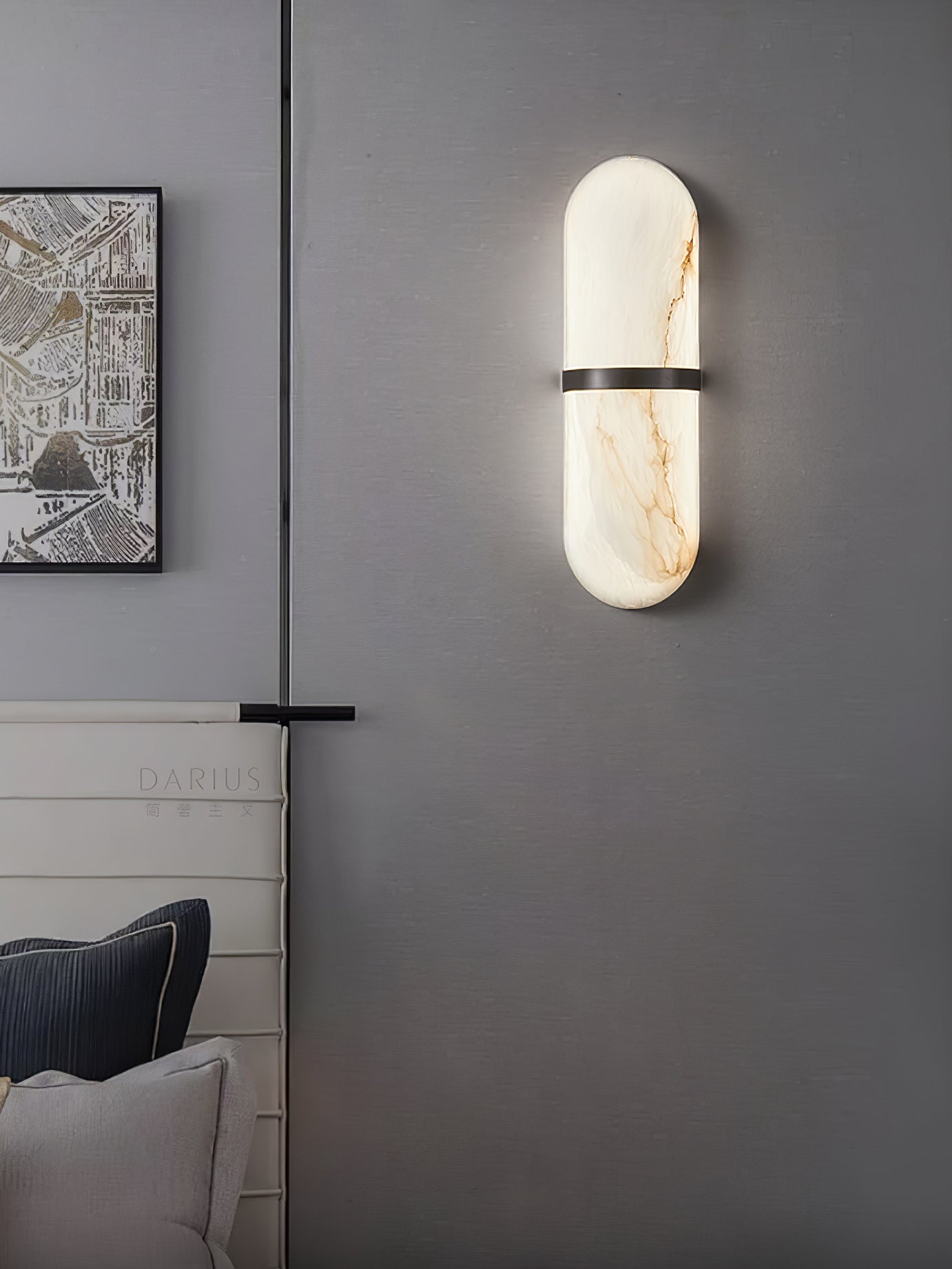 Alabaster Wall Light | Brass or Black Finish | White Shade