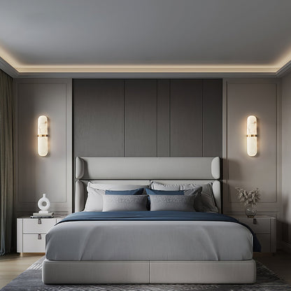 Alabaster Wall Light | Brass or Black Finish | White Shade