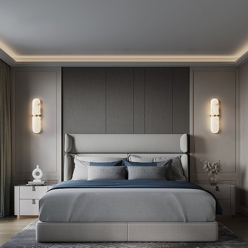 Alabaster Wall Light | Brass or Black Finish | White Shade