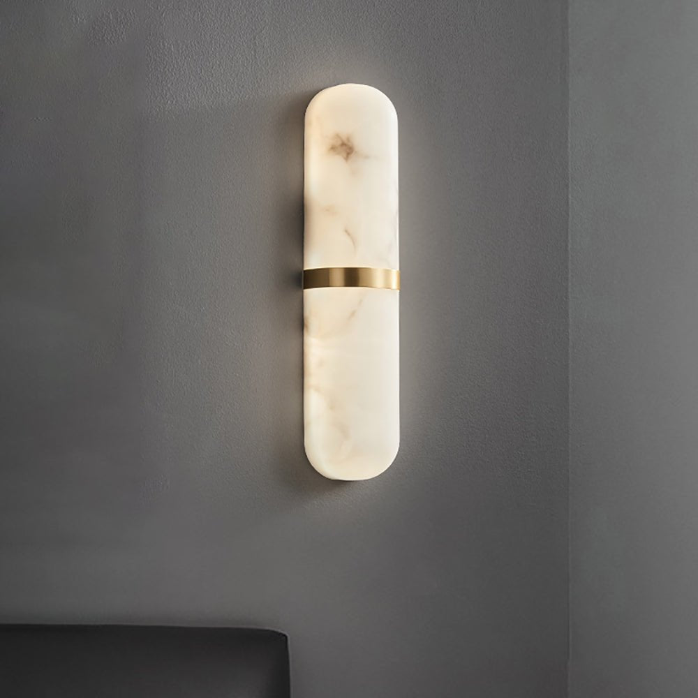 Alabaster Wall Light | Brass or Black Finish | White Shade
