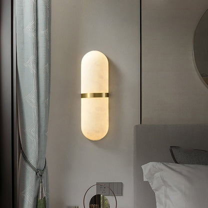 Alabaster Wall Light | Brass or Black Finish | White Shade