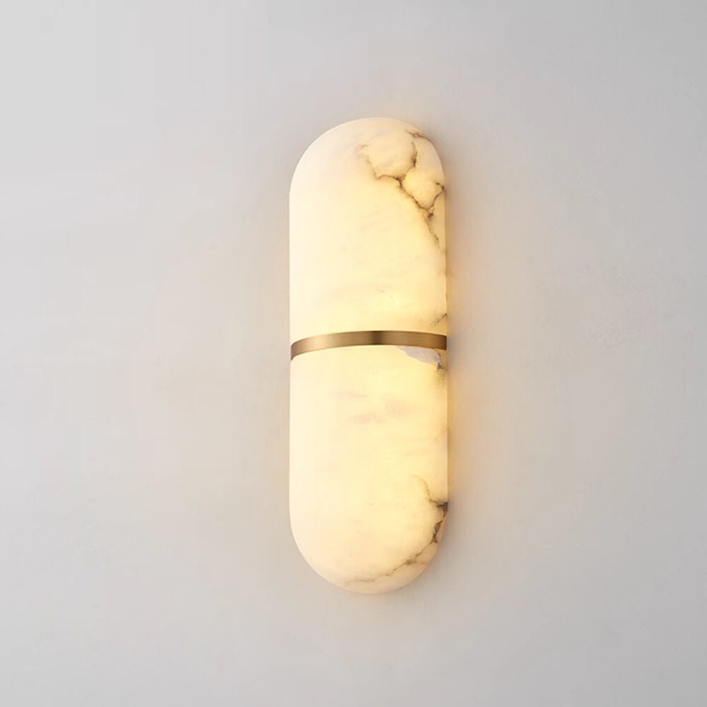 Alabaster Wall Light | Brass or Black Finish | White Shade